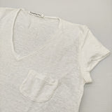 transit par such F-B-110 イタリア製 サイズ1 Vネック リネンコットン 半袖Ｔシャツ カットソー ホワイト レディース トランジットパーサッチ【中古】6-0531S♪