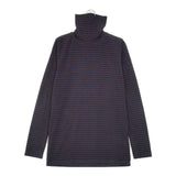 MAXOU ハイネック ボーダー 長袖Ｔシャツ カットソー ロンＴ ブラウン ネイビー レディース マクゾゥ【中古】6-1010T∞