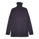 MAXOU ハイネック ボーダー 長袖Ｔシャツ カットソー ロンＴ ブラウン ネイビー レディース マクゾゥ【中古】6-1010T∞