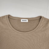 MAXOU 日本製 サイズ2 起毛リブ 長袖Ｔシャツ カットソー ロンＴ ベージュ レディース マクゾゥ【中古】6-0906M∞