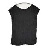 MAJESTIC FILATURES E13/049 バックボタン フレンチスリーブ リネン 半袖Ｔシャツ カットソー ブラック レディース マジェスティックフィラチュール【中古】6-0531S♪
