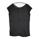 MAJESTIC FILATURES E13/049 バックボタン フレンチスリーブ リネン 半袖Ｔシャツ カットソー ブラック レディース マジェスティックフィラチュール【中古】6-0531S♪