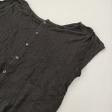 MAJESTIC FILATURES E13/049 バックボタン フレンチスリーブ リネン 半袖Ｔシャツ カットソー ブラック レディース マジェスティックフィラチュール【中古】6-0531S♪