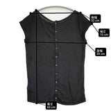 MAJESTIC FILATURES E13/049 バックボタン フレンチスリーブ リネン 半袖Ｔシャツ カットソー ブラック レディース マジェスティックフィラチュール【中古】6-0531S♪