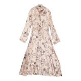 forte forte musa print シルクサテンロングドレス 10728 サイズ1 ハイネック ワンピース ピンクベージュ レディース フォルテ フォルテ【中古】6-0509M♪