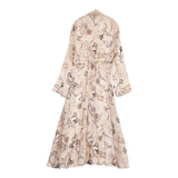 forte forte musa print シルクサテンロングドレス 10728 サイズ1 ハイネック ワンピース ピンクベージュ レディース フォルテ フォルテ【中古】6-0509M♪
