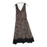 DKNY シルク 総柄 インナードレス付 408433 サイズ8 ノースリーブ ワンピース ブラウン ブラック レディース ディーケーエヌワイ【中古】6-0531S♪