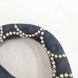 mina perhonen 希少 tambourine タンバリン 刺繍 エッグバッグ デニム コットンリネン e787 トートバッグ コン レディース ミナペルホネン【中古】6-0518G◎