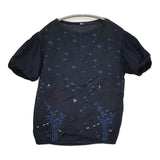 ANTIPAST 花柄 ジャガード ニット切替 日本製 半袖Ｔシャツ カットソー ネイビー レディース アンティパスト【中古】6-0531S♪