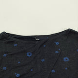 ANTIPAST 花柄 ジャガード ニット切替 日本製 半袖Ｔシャツ カットソー ネイビー レディース アンティパスト【中古】6-0531S♪