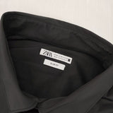 ZARA ナイロンストレッチ SLIM FIT サイズXL 長袖シャツ ブラック メンズ ザラ【中古】6-0815M∞