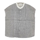 Fog with nest Robe リネン ストライプ ピンタック フレンチスリーブ ブラウス シャツ グレー ホワイト レディース フォグウィズネストローブ【中古】6-0531S♪