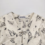 LA MARINE FRANCAISE ヨットプリント フリル プルオーバー ブラウス シャツ オフホワイト レディース マリンフランセーズ【中古】6-0531S♪