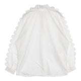 puritas プリータス フリルシャツ ポリエステルコットン サイズF 日本製 長袖シャツ ホワイト レディース【中古】6-0809M∞
