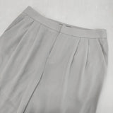 DES PRES 2タック アセテートポリエステル スラックス パンツ グレー レディース デプレ【中古】6-0809M∞