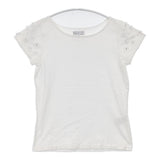 agnes b. フラワースリーブ ボートネック コットン サイズ2 半袖Ｔシャツ カットソー ホワイト レディース アニエスベー【中古】6-0609S△