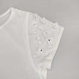 agnes b. フラワースリーブ ボートネック コットン サイズ2 半袖Ｔシャツ カットソー ホワイト レディース アニエスベー【中古】6-0609S△