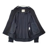 UNFILO 大きいサイズXL ジョーゼットジャージーMA-1ブルゾン ジャケット ネイビー レディース アンフィーロ【中古】6-0823M∞