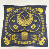 HERMES カレ90 LES CAVALIERS D'OR 黄金の騎士 大判 シルク スカーフ ネイビー ゴールド レディース エルメス【中古】6-0519G♪
