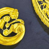HERMES カレ90 LES CAVALIERS D'OR 黄金の騎士 大判 シルク スカーフ ネイビー ゴールド レディース エルメス【中古】6-0519G♪