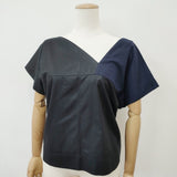 ISSEY MIYAKE 1325. 変形 アシンメトリー サイズ2 Ｔシャツ カットソー ブラック ネイビー レディース イッセイミヤケ1325.【中古】6-0526S♪