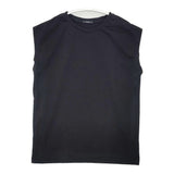 YLEVE クルーネック サイズF コットン ノースリーブ 日本製 無地 Ｔシャツ カットソー ブラック レディース イレーヴ【中古】6-0609S△