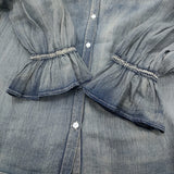 K.T KIYOKO TAKASE TALL 2.2オンス デニムブラウス ヴィンテージ加工 定価29700円 ブラウス シャツ ブルー レディース キヨコタカセ【中古】6-0519M♪