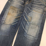HOLLYWOOD RANCH MARKET パッチワーク 34 ユーズド加工 ダメージ加工 デニムパンツ ブルー メンズ ハリウッドランチマーケット【中古】6-0816G∞