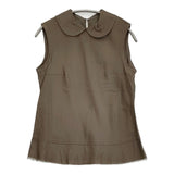 tricot COMME des GARCONS 丸襟 製品加工 M キュプラ ノースリーブ ブラウス シャツ AD2003 ブラウン レディース トリココムデギャルソン【中古】6-0607S♪
