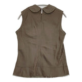 tricot COMME des GARCONS 丸襟 製品加工 M キュプラ ノースリーブ ブラウス シャツ AD2003 ブラウン レディース トリココムデギャルソン【中古】6-0607S♪