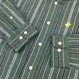 BEVERLY HILLS POLO CLUB ネルシャツ ボタンダウン 刺繍 サイズL ストライプ 長袖シャツ グリーン メンズ ビバリーヒルズポロクラブ【中古】6-0816T∞