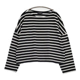 Le Minor ドロップショルダー ボーダー フランス製 長袖Ｔシャツ カットソー ロンＴ ブラック ホワイト レディース ルミノア【中古】6-0808M∞