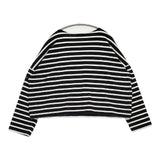 Le Minor ドロップショルダー ボーダー フランス製 長袖Ｔシャツ カットソー ロンＴ ブラック ホワイト レディース ルミノア【中古】6-0808M∞