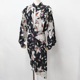 ISABEL MARANT 花柄ドレス 総柄 シルク サイズ36 アシンメトリー ワンピース ブラック ホワイト レディース イザベルマラン【中古】6-0619M♪
