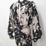 ISABEL MARANT 花柄ドレス 総柄 シルク サイズ36 アシンメトリー ワンピース ブラック ホワイト レディース イザベルマラン【中古】6-0619M♪