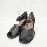 MARGARET HOWELL レザー ストラップ 37 イタリア製 578-270441 牛革 サンダル クロ レディース マーガレットハウエル【中古】6-0528S◎
