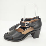 MARGARET HOWELL レザー ストラップ 37 イタリア製 578-270441 牛革 サンダル クロ レディース マーガレットハウエル【中古】6-0528S◎