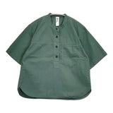MHL. COMPACT COTTON POPLIN 595-0152508 サイズ1 プルオーバー バンドカラー 半袖シャツ 20SS グリーン レディース エムエイチエル【中古】6-0607S♪