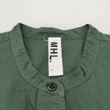MHL. COMPACT COTTON POPLIN 595-0152508 サイズ1 プルオーバー バンドカラー 半袖シャツ 20SS グリーン レディース エムエイチエル【中古】6-0607S♪