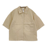 MHL. DRY COTTON LINEN 595-9152552 サイズ1 スナップボタン コットンリネン 半袖シャツ ベージュ レディース エムエイチエル【中古】6-0607S♪