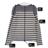 Drawer カシミヤ9G ボーダーパフスリーブニット ウールカシミヤ カシミア 定価44100円 セーター ニット グレー ホワイト レディース ドゥロワー【中古】6-1014T∞