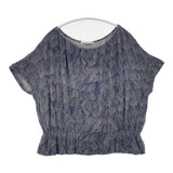 mina perhonen ss8621 ripple marks 砂紋 半袖カットソーストレッチ 裾ゴムギャザー リネン混 半袖Ｔシャツ カットソー ブルー グレー レディース ミナペルホネン【中古】6-0620S△