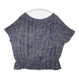 mina perhonen ss8621 ripple marks 砂紋 半袖カットソーストレッチ 裾ゴムギャザー リネン混 半袖Ｔシャツ カットソー ブルー グレー レディース ミナペルホネン【中古】6-0620S△