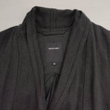 pas de calais ウールリネン ショールカラー 羽織り ロングカーディガン ガウン ベルト付き コート チャコールグレー レディース パドカレ【中古】6-1014T∞