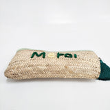 dear Morocco ディアモロッコ Merci 刺繍 タッセル かごバッグ ベージュ Ｌグリーン レディース【中古】6-0528M◎