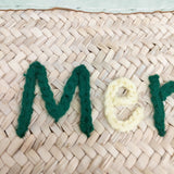 dear Morocco ディアモロッコ Merci 刺繍 タッセル かごバッグ ベージュ Ｌグリーン レディース【中古】6-0528M◎