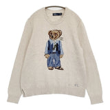 POLO RALPH LAUREN ポロベアコットンセーター 刺繍 ビーズ装飾 サイズL セーター ニット ベージュ レディース ポロ・ラルフローレン【中古】6-0603M♪