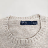 POLO RALPH LAUREN ポロベアコットンセーター 刺繍 ビーズ装飾 サイズL セーター ニット ベージュ レディース ポロ・ラルフローレン【中古】6-0603M♪