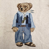 POLO RALPH LAUREN ポロベアコットンセーター 刺繍 ビーズ装飾 サイズL セーター ニット ベージュ レディース ポロ・ラルフローレン【中古】6-0603M♪