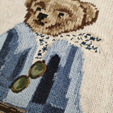POLO RALPH LAUREN ポロベアコットンセーター 刺繍 ビーズ装飾 サイズL セーター ニット ベージュ レディース ポロ・ラルフローレン【中古】6-0603M♪